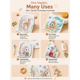 LSB 5 Pcs Enchanted Garden Animal theme super Soft Breathable Pure Muslin Cotton Napkins set