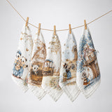 LSB 5 Pcs Vintage Panda Storybook theme super Soft Breathable Pure Muslin Cotton Napkins set