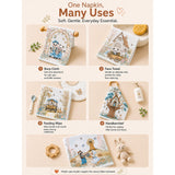 LSB 5 Pcs Vintage Panda Storybook theme super Soft Breathable Pure Muslin Cotton Napkins set