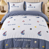 LSB 4 pcs Nautical theme, Luxe Embroidered collection of Double Bed Comforter, 1 flat bedsheet, 2 pillow covers entire Bedding Set for King Size Bed.
