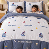 LSB 4 pcs Nautical theme, Luxe Embroidered collection of Double Bed Comforter, 1 flat bedsheet, 2 pillow covers entire Bedding Set for King Size Bed.