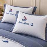 LSB 4 pcs Nautical theme, Luxe Embroidered collection of Double Bed Comforter, 1 flat bedsheet, 2 pillow covers entire Bedding Set for King Size Bed.