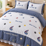 LSB 4 pcs Nautical theme, Luxe Embroidered collection of Double Bed Comforter, 1 flat bedsheet, 2 pillow covers entire Bedding Set for King Size Bed.