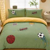 LSB 4 pcs Olive Sports Goal theme, Luxe Embroidered collection of Double Bed Comforter, flat bedsheet, 2 pillow covers Bedding Set for King Size Bed.