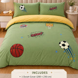 LSB 4 pcs Olive Sports Goal theme, Luxe Embroidered collection of Double Bed Comforter, flat bedsheet, 2 pillow covers Bedding Set for King Size Bed.