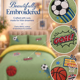 LSB 4 pcs Olive Sports Goal theme, Luxe Embroidered collection of Double Bed Comforter, flat bedsheet, 2 pillow covers Bedding Set for King Size Bed.