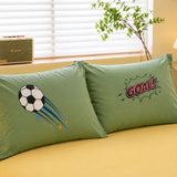 LSB 4 pcs Olive Sports Goal theme, Luxe Embroidered collection of Double Bed Comforter, flat bedsheet, 2 pillow covers Bedding Set for King Size Bed.