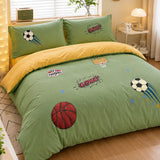 LSB 4 pcs Olive Sports Goal theme, Luxe Embroidered collection of Double Bed Comforter, flat bedsheet, 2 pillow covers Bedding Set for King Size Bed.