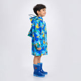 LSB Blue Color Pop Car Print Knee-Length Raincoat for Kids