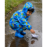 LSB Blue Color Pop Car Print Knee-Length Raincoat for Kids