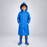 LSB Blue Gingham Checks Knee-Length Raincoat for Kids & Teens
