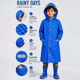 LSB Blue Gingham Checks Knee-Length Raincoat for Kids & Teens