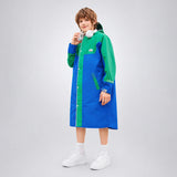 LSB Blue & Green Colour-Block Knee-Length Raincoat for Kids & Teens