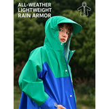 LSB Blue & Green Colour-Block Knee-Length Raincoat for Kids & Teens