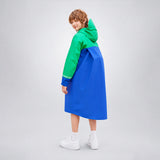LSB Blue & Green Colour-Block Knee-Length Raincoat for Kids & Teens