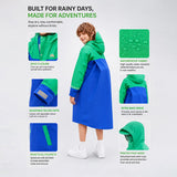 LSB Blue & Green Colour-Block Knee-Length Raincoat for Kids & Teens