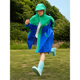 LSB Blue & Green Colour-Block Knee-Length Raincoat for Kids & Teens