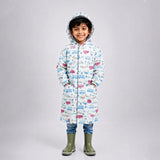 LSB Cream Vintage Car Print Knee-Length Raincoat for Kids