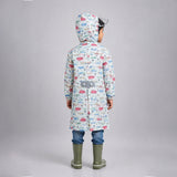 LSB Cream Vintage Car Print Knee-Length Raincoat for Kids