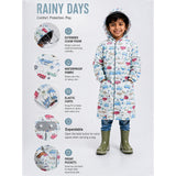 LSB Cream Vintage Car Print Knee-Length Raincoat for Kids