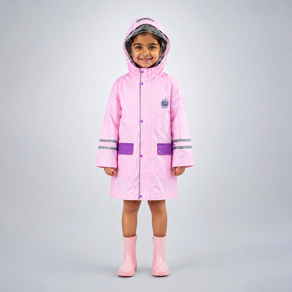 LSB Minimal Pink & Purple Pocket Knee Length Raincoat for Kids & Teens