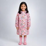 LSB Pink Floral Garden Print Knee-Length Raincoat for Kids & Teens