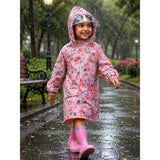 LSB Pink Floral Garden Print Knee-Length Raincoat for Kids & Teens