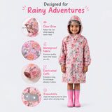 LSB Pink Floral Garden Print Knee-Length Raincoat for Kids & Teens