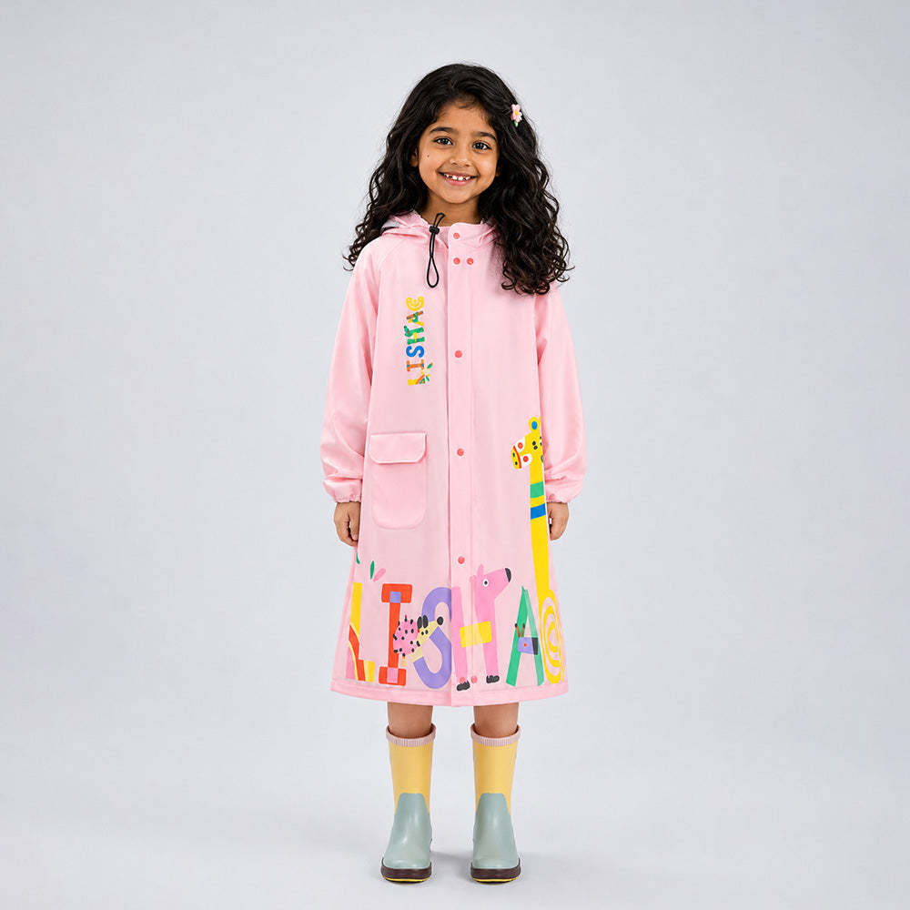 LSB Pink Giraffe Knee Length Raincoat for Kids