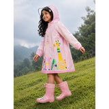 LSB Pink Giraffe Knee Length Raincoat for Kids