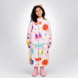 LSB Pink Sunshine Doodle Knee-Length Raincoat for Kids