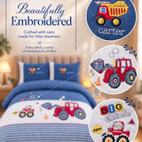 LSB 4 pcs Red Tractor theme, Luxe Embroidered collection of Double Bed Comforter, flat bedsheet, 2 pillow covers entire Bedding Set for King Size Bed.