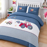 LSB 4 pcs Red Tractor theme, Luxe Embroidered collection of Double Bed Comforter, flat bedsheet, 2 pillow covers entire Bedding Set for King Size Bed.