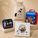 LSB 2 Pcs Astro Space Lunch Box & Lunch Bag Rakhi Gift Combo for Kids with Free Rakhi & Jute drawstring bag.