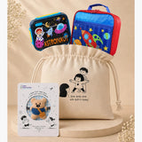 LSB 2 Pcs Astro Space Lunch Box & Lunch Bag Rakhi Gift Combo for Kids with Free Rakhi & Jute drawstring bag.