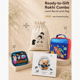 LSB 2 Pcs Astro Space Lunch Box & Lunch Bag Rakhi Gift Combo for Kids with Free Rakhi & Jute drawstring bag.
