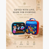 LSB 2 Pcs Astro Space Lunch Box & Lunch Bag Rakhi Gift Combo for Kids with Free Rakhi & Jute drawstring bag.