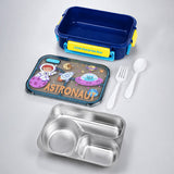LSB 2 Pcs Astro Space Lunch Box & Lunch Bag Rakhi Gift Combo for Kids with Free Rakhi & Jute drawstring bag.