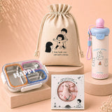 LSB 2 Pcs Doggy Water Bottle & Orange Stainless Steel Lunch Box Rakhi Gift Combo for Kids with Free Rakhi & Jute drawstring bag
