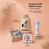 LSB 2 Pcs Doggy Water Bottle & Orange Stainless Steel Lunch Box Rakhi Gift Combo for Kids with Free Rakhi & Jute drawstring bag