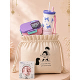 LSB 2 Pcs Purple Bow Tumbler & Purple Lunch Box Rakhi Gift Combo for Kids with Free Rakhi and Jute Drawstring Bag