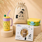 LSB 2 Pcs Green Tumbler & Bread Style Lunch Box Rakhi Gift Combo for Kids with Free Rakhi & Jute drawstring bag.