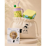 LSB 2 Pcs Green Tumbler & Bread Style Lunch Box Rakhi Gift Combo for Kids with Free Rakhi & Jute drawstring bag.
