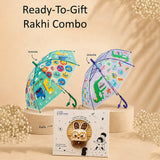 LSB 2 Pcs Transparent Green Dino & Purple Crocodile Umbrella Rakhi Gift Combo for Kids with Free Rakhi