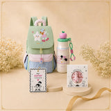 LSB 2 Pcs Gingham Girl Backpack & Pink Stainless Steel Water Bottle Rakhi Gift Combo for Kids with Free Rakhi