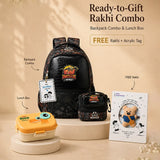 LSB 3 Pcs Jurassic Dino Backpack, Matching Lunch Bag & Orange Dino Lunch Box Rakhi Gift Combo for Kids with Free Rakhi