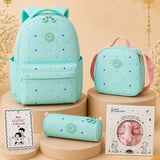LSB 3 Pcs Mint Mini Heart Matching Backpack, Lunch Bag and Stationery Pouch Rakhi Gift Combo for Kids with Free Rakhi