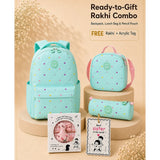 LSB 3 Pcs Mint Mini Heart Matching Backpack, Lunch Bag and Stationery Pouch Rakhi Gift Combo for Kids with Free Rakhi