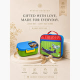 LSB 2 Pcs Blue Happy Bites Lunch Box & Plane Lunch Bag Rakhi Gift Combo for Kids with Free Rakhi & Jute drawstring bag.