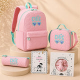 LSB 3 Pcs Pink Cool Glasses Backpack, Lunch Bag & Stationery Pouch Rakhi Gift Combo for Kids with Free Rakhi